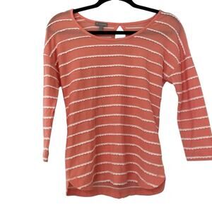 Talbots Coral 3/4 Sleeve Scalloped Stripe Top Womens S Coquette Spring Shirt